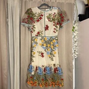 Floral Embroidered Cream Dress